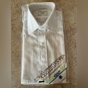 NEW Arrow Kent Tan Striped Button Down Shirt | Arrow White Shirt Tan Stripes